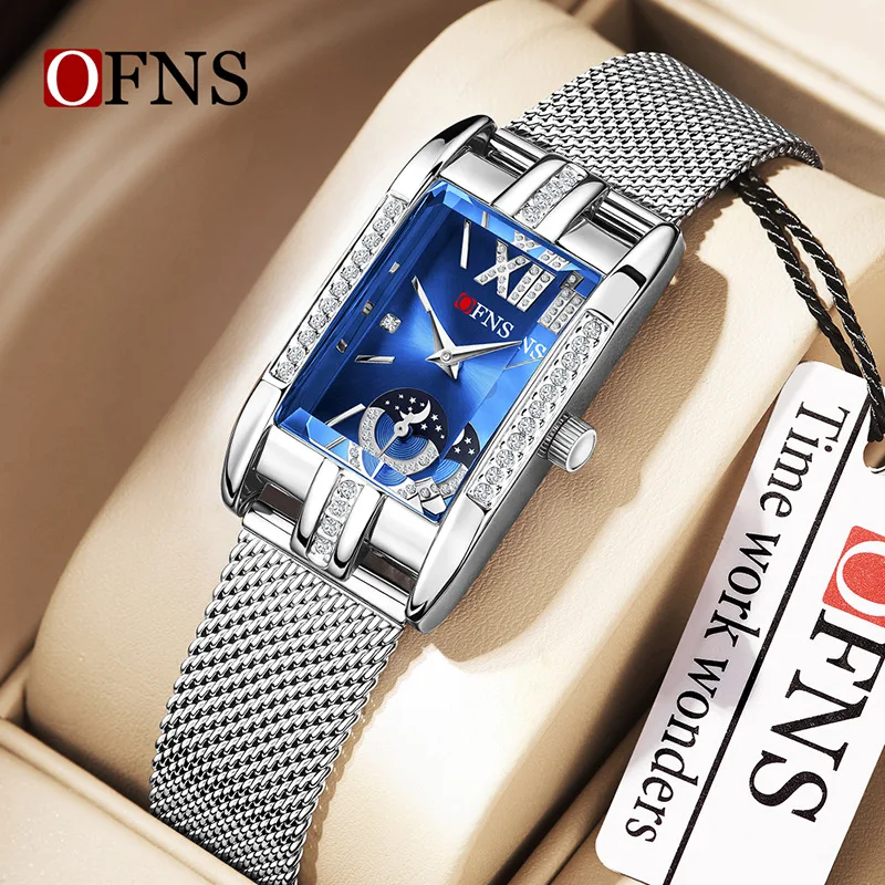 OFNS1633 Diamond encrusted Women's Watch Fashion and Elegant Quartz Movement Zinc Alloy Case Steel Belt Design 3ATM Waterproof