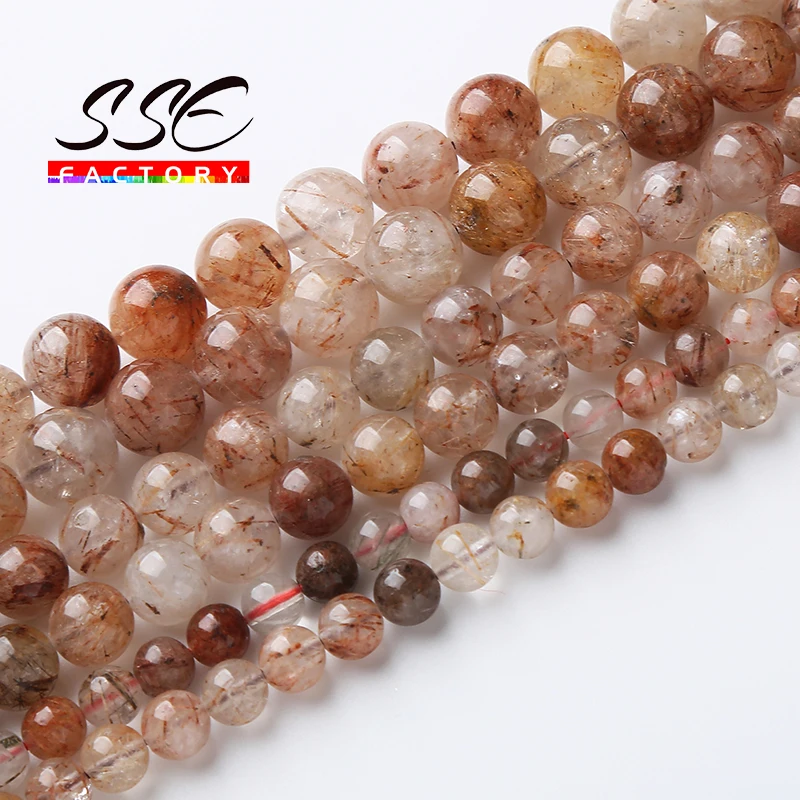 

5A Natural Red Copper Rutilated Quartz Crystal Beads 6 8 10MM Round Loose Beads For Jewelry Making Diy Bracelet Accessories 15"