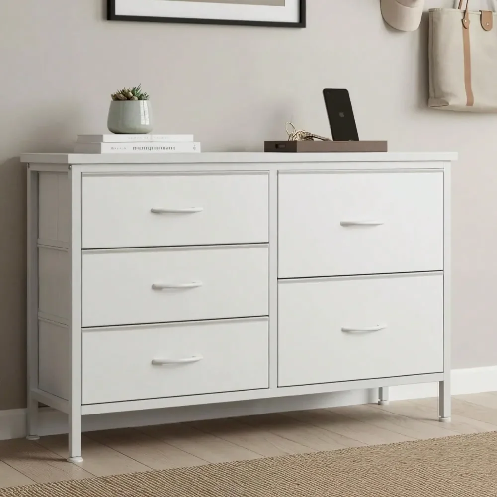 

5 Storage Drawers, TV Stand For Living Room, Fabric Dresser For Bedroom With Metal Frame, Spacious Storage Organizers Units For