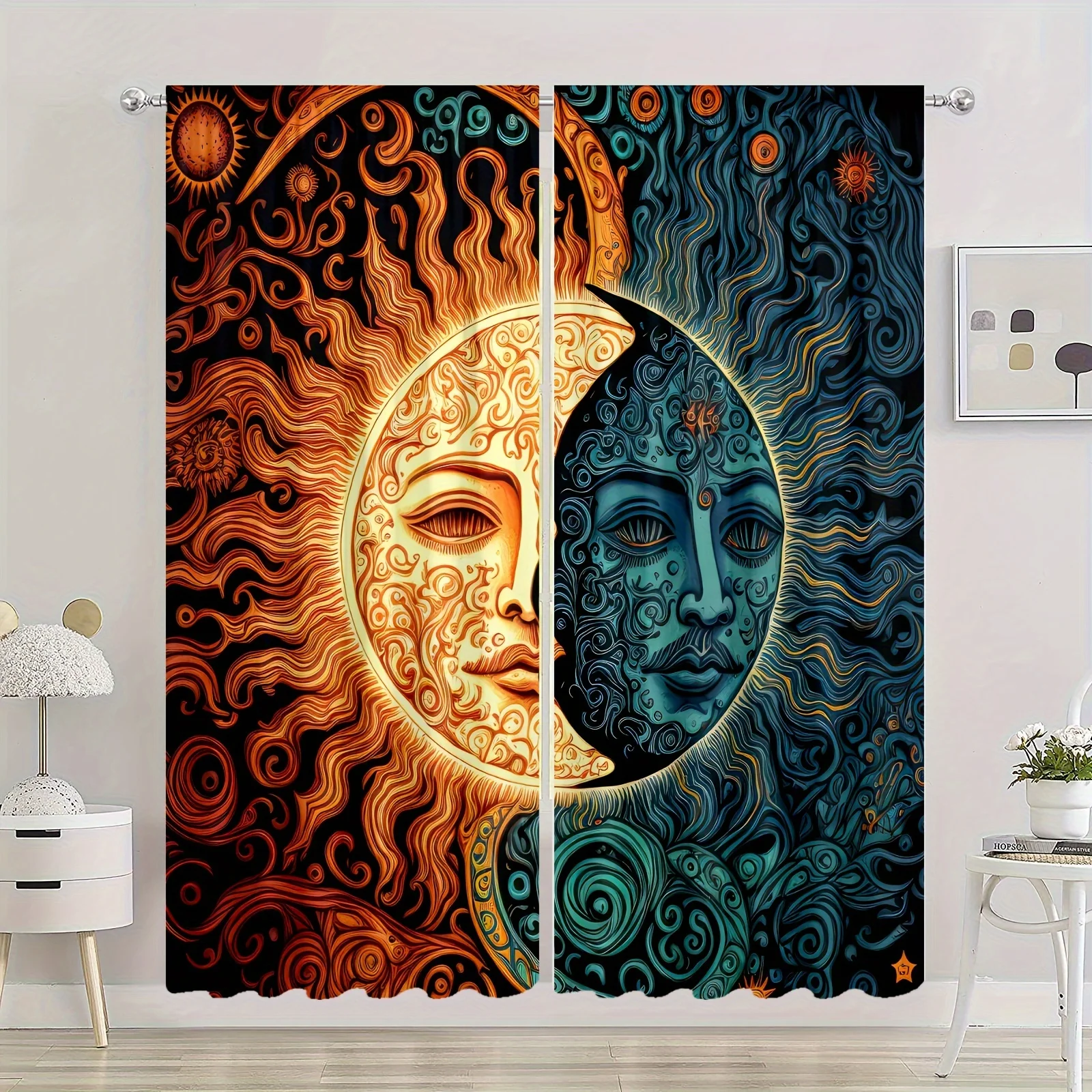 2 قطعة HD الرقمية المطبوعة الستائر ديكور المنزل نمط تزيين غرفة المعيشة غرفة نوم Rodding الستائر الهندي يين يانغ الصورة الرمزية #6