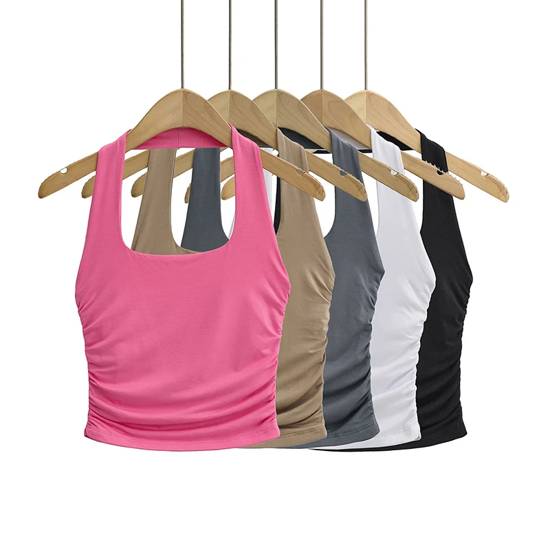 

Sexy cropped tops women 2024 knit tank top women corset top white crop top ruched halter top backless black tops punk clothes