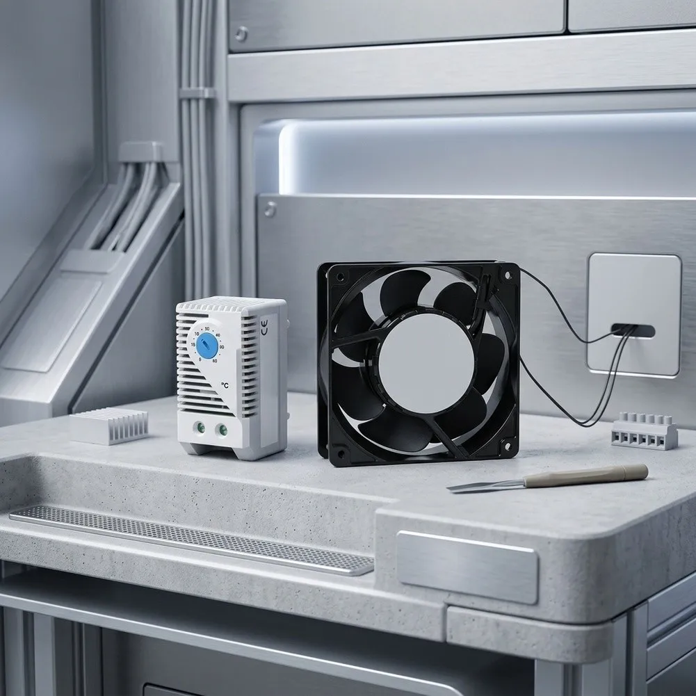KTS011 Cabinet Temperature Controller With Humidity Regulation, For Server Rack Cooling Fan & Heater Control
