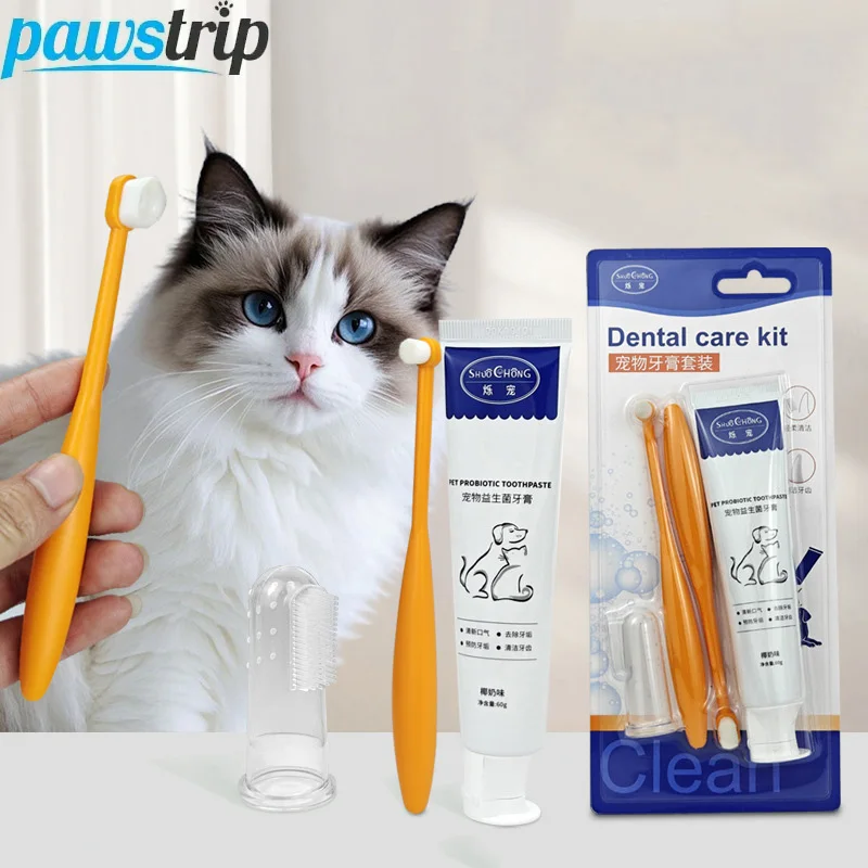 4 pcs/Set Dog Oral Cleaning Tools Pet Toothpaste Toothbrush Set for Cats Dogs Freshen Breath Puppy Cleaning Tools Pet Supplies