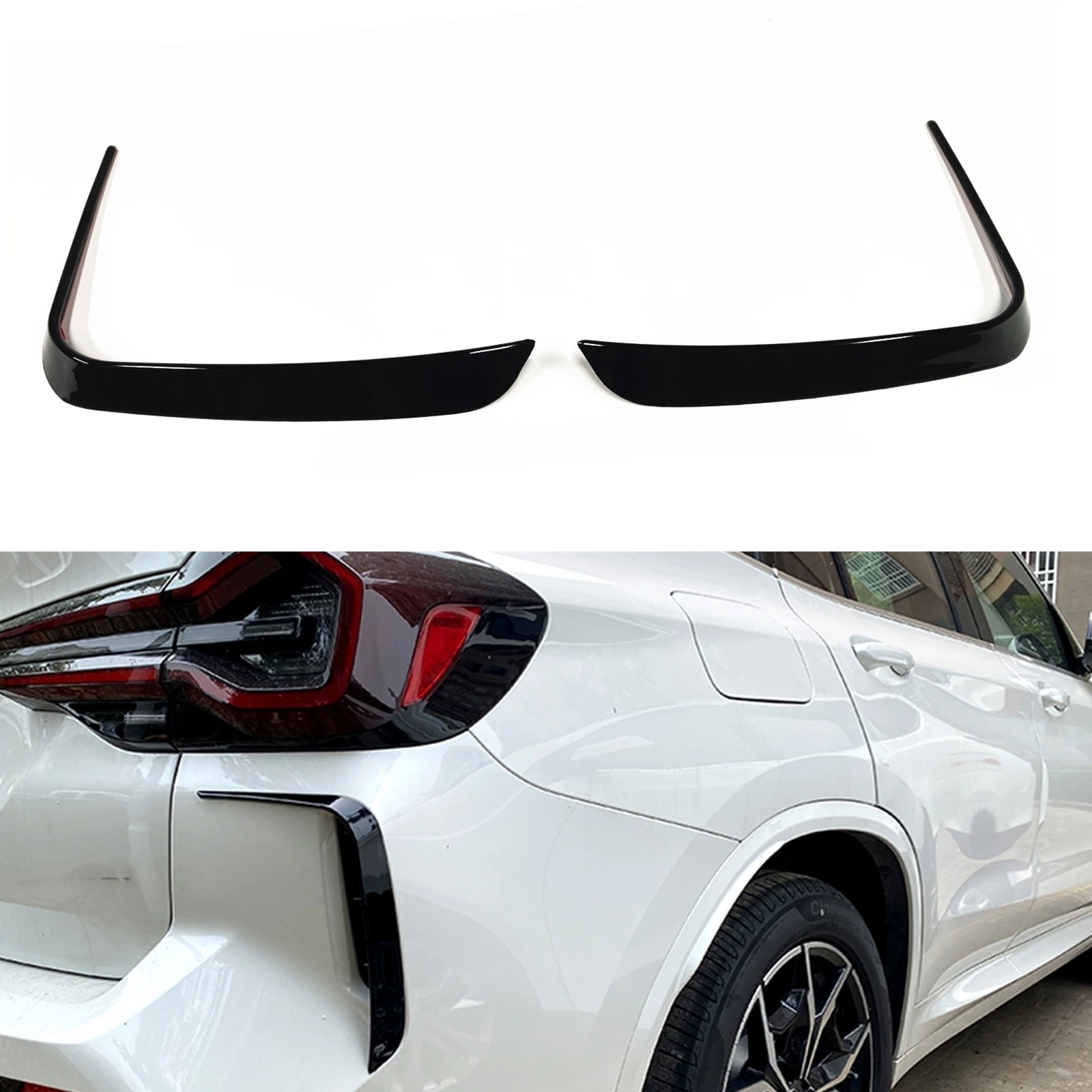 For BMW X3 X3M G01 M Pack 2022-2024 Gloss Black/Carbon Fiber Look Rear Bumper Side Spoiler Trim Air Vent Intake Brow Splitter