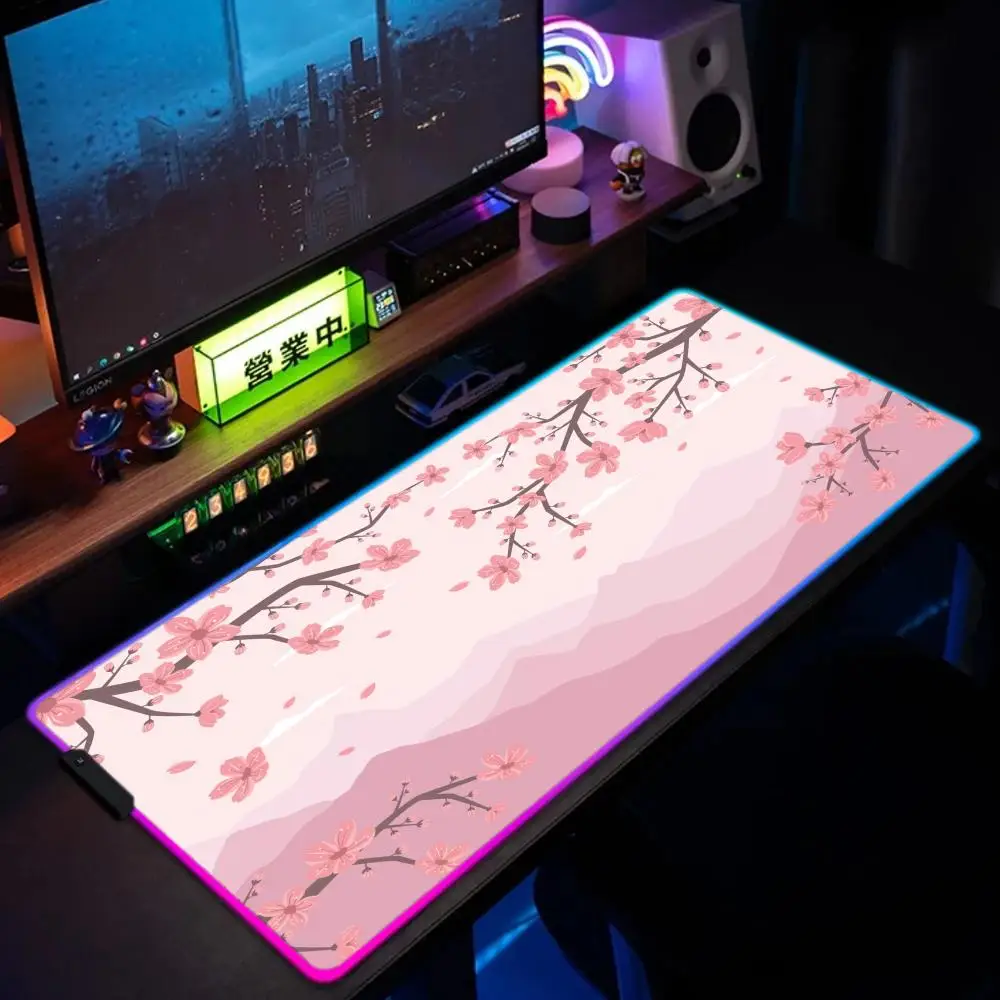 

Коврик для мыши с пейзажем Сакуры, коврик для мыши с RGB подсветкой, механические коврики для клавиатуры, аксессуары для офисного компьютера, светодиодные противоскользящие коврики для игрового стола