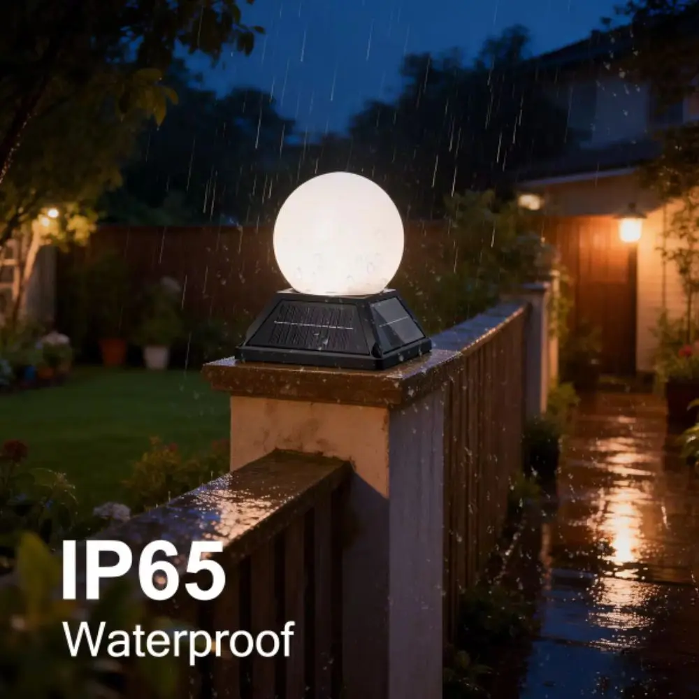 Round Ball Solar Post Light IP65 Waterproof Remote Control Solar Pillar Lamp Timer Modern Minimalist Moon Lamp Outdoor