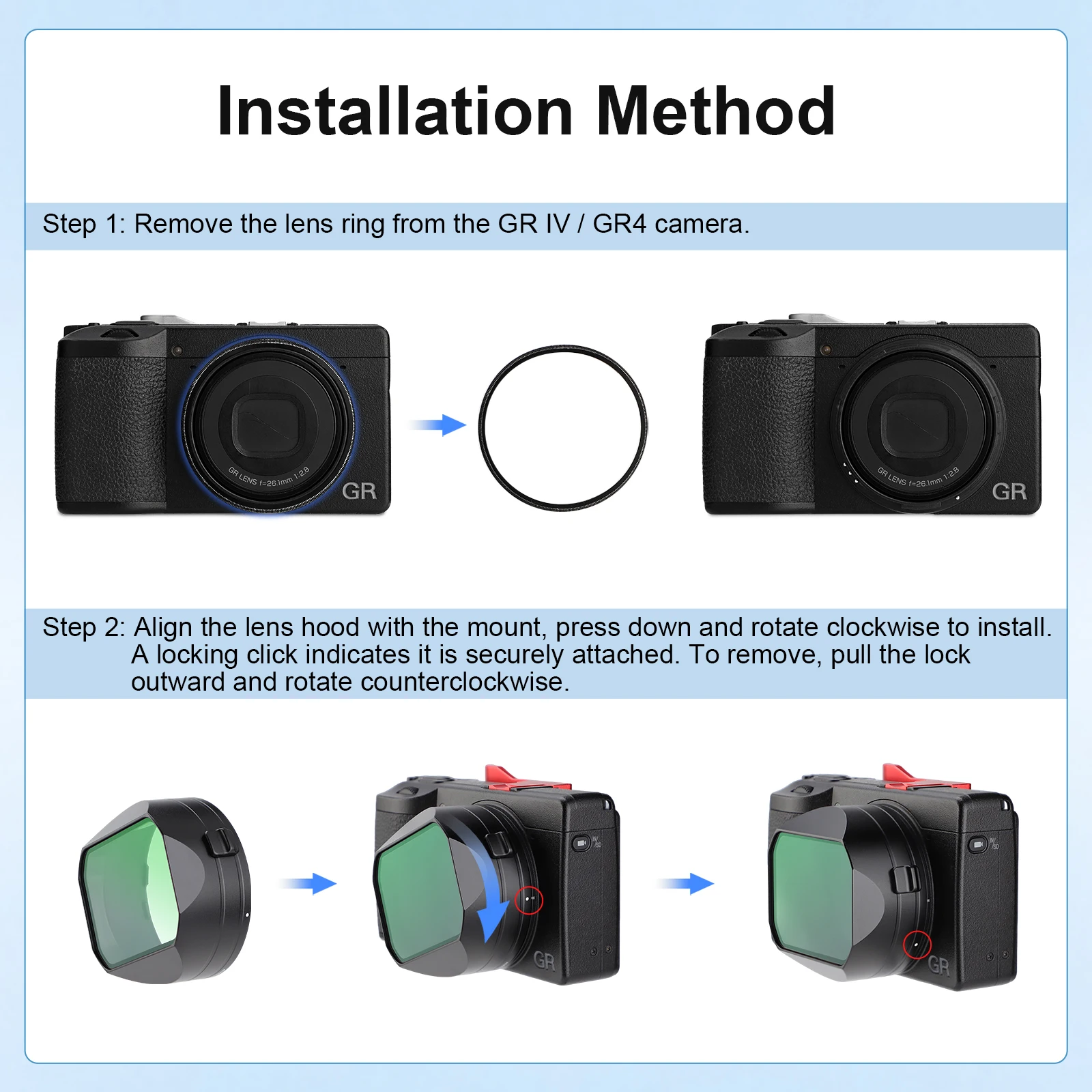 Haoge GR4 Metall-Objektivblende mit integriertem UV-Filter für RICOH GR IV GRIV HDF Monochrom-Kameraobjektiv-Zubehör, Bajonettanschluss – Detail 4