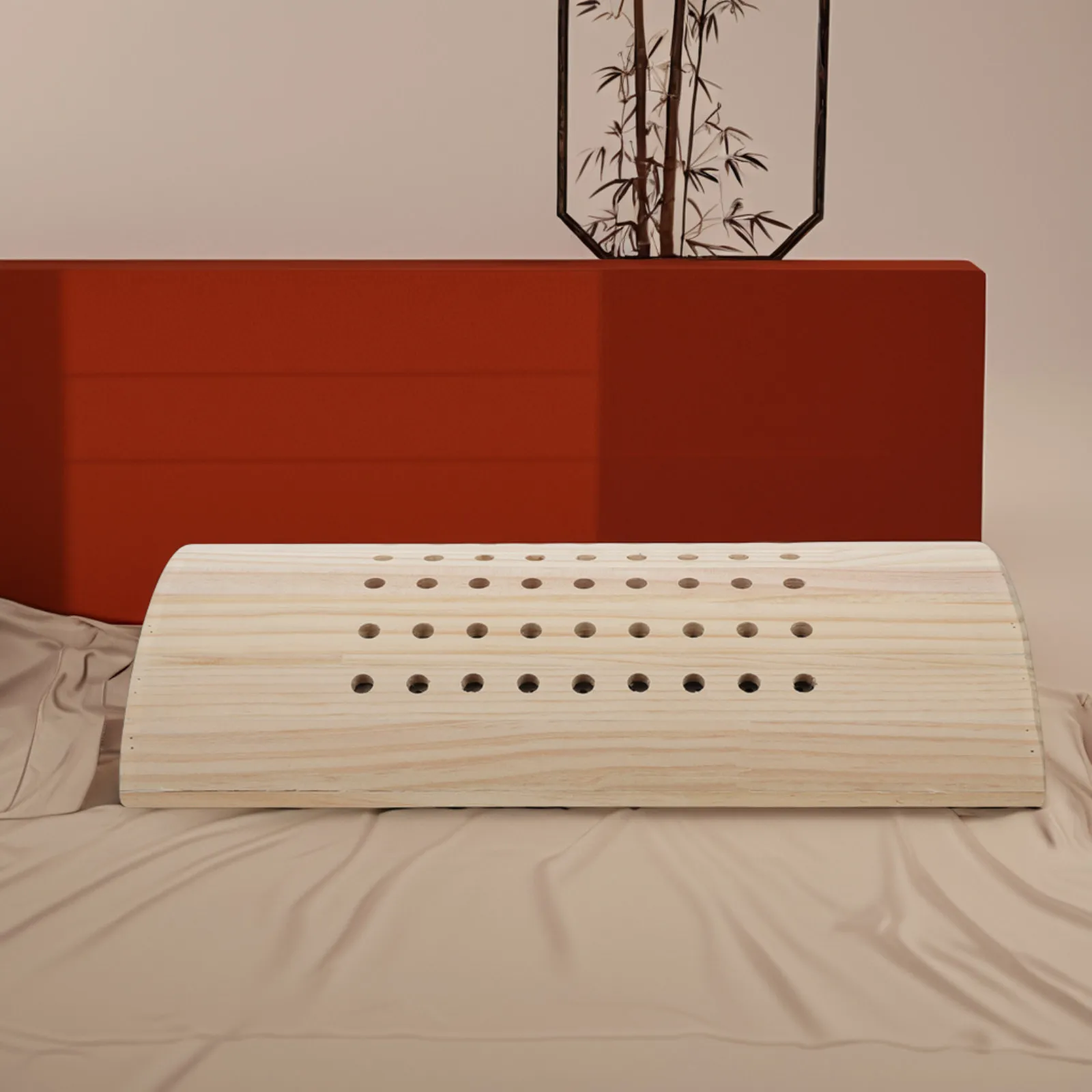 

Moxibustion Pillow Wooden Lumbar Support Ergonomic Back Pain Relief Sleep Accessory Reusable Household Health Care Pillow