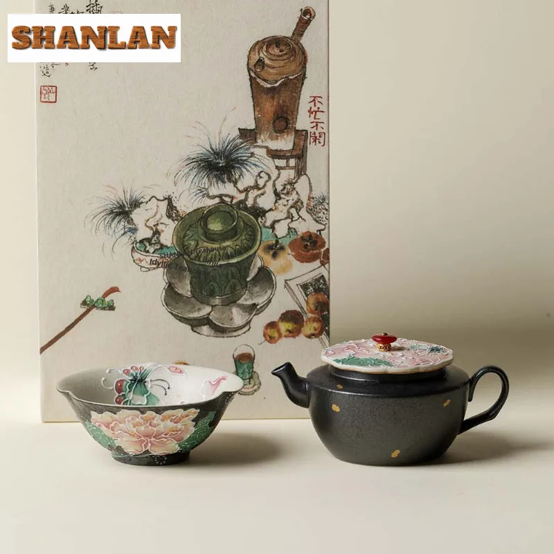 Hand Painted Night Bloom Peony Tea Set Complete Set Zen Tea Ceremony Set Teapot And Tea Cup Set Chinese Tea Set Accessories Gift