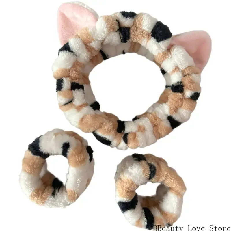 

3PCS Plush Wristband Hairband Set for Washing Face Plush Wrist Hairbands Wash Towel Terry Cloth Prevent Water Spilling