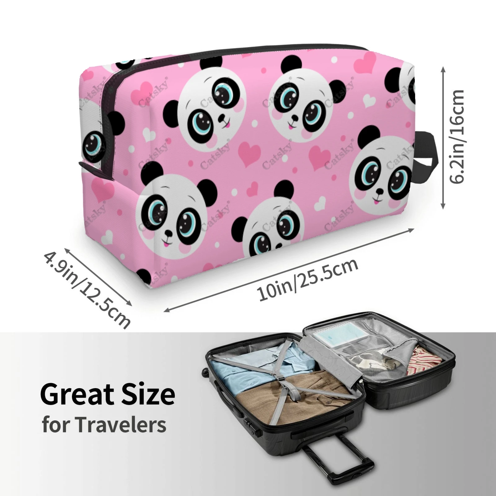 Panda Pattern Design Cosmetic Bag Women\'s Fashion Large Capacity Skin Care Box Printed Storage Toiletries Cosmetic Bag