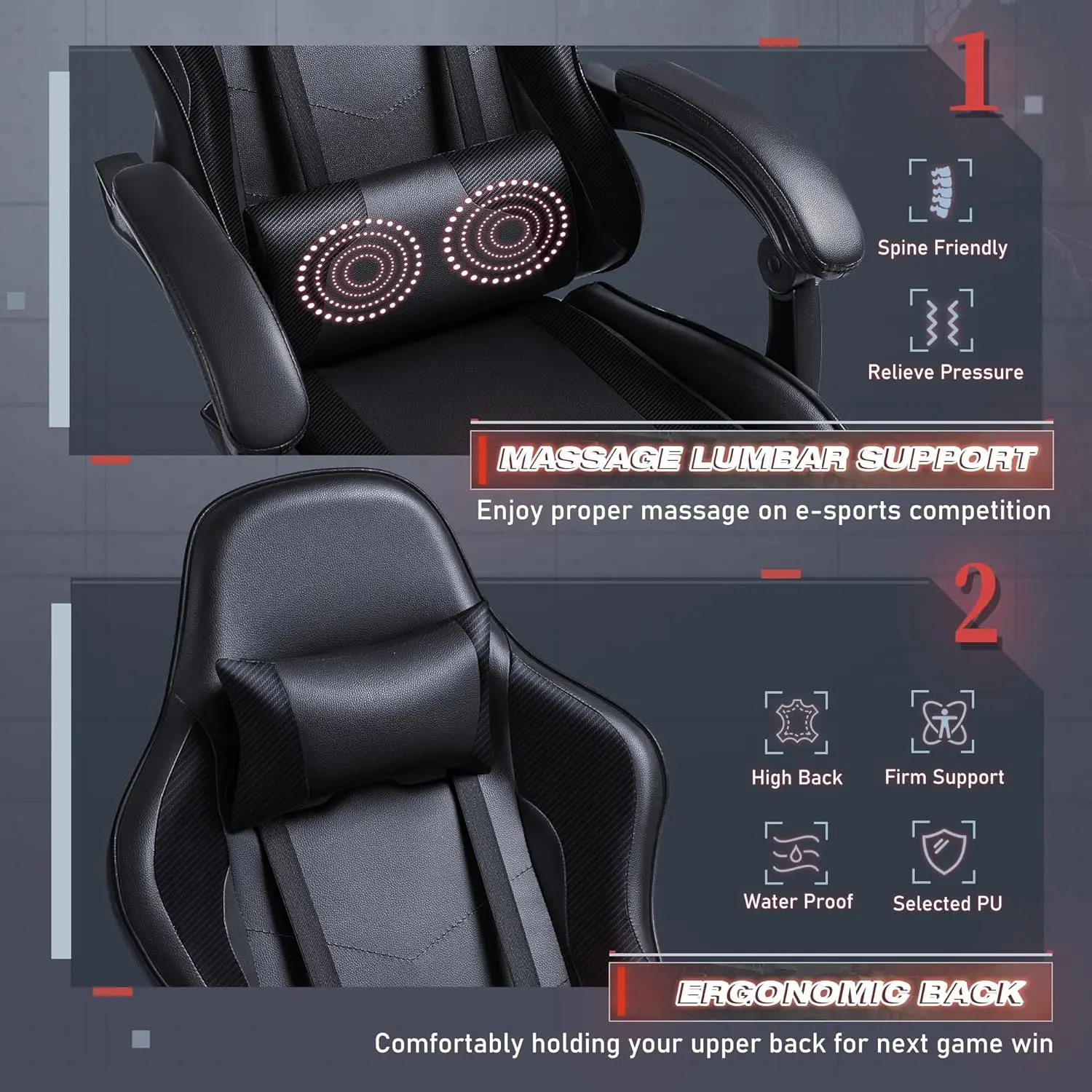 Furmax-silla Gaming con reposapiés y soporte Lumbar, asiento giratorio, altura ajustable, para ordenador