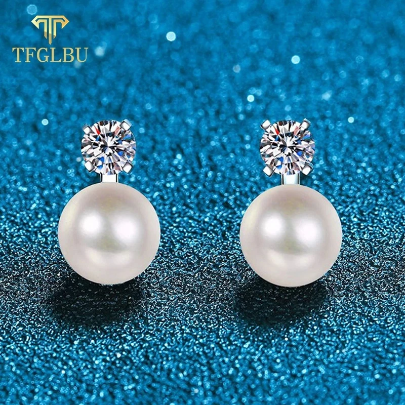 

TFGLBU 0.6CTTW Shine Moissanite Stud Earrings for Women Elegant Pearl Solid 925 Silver Ear Original Charm Jewelry GRA Wholesale