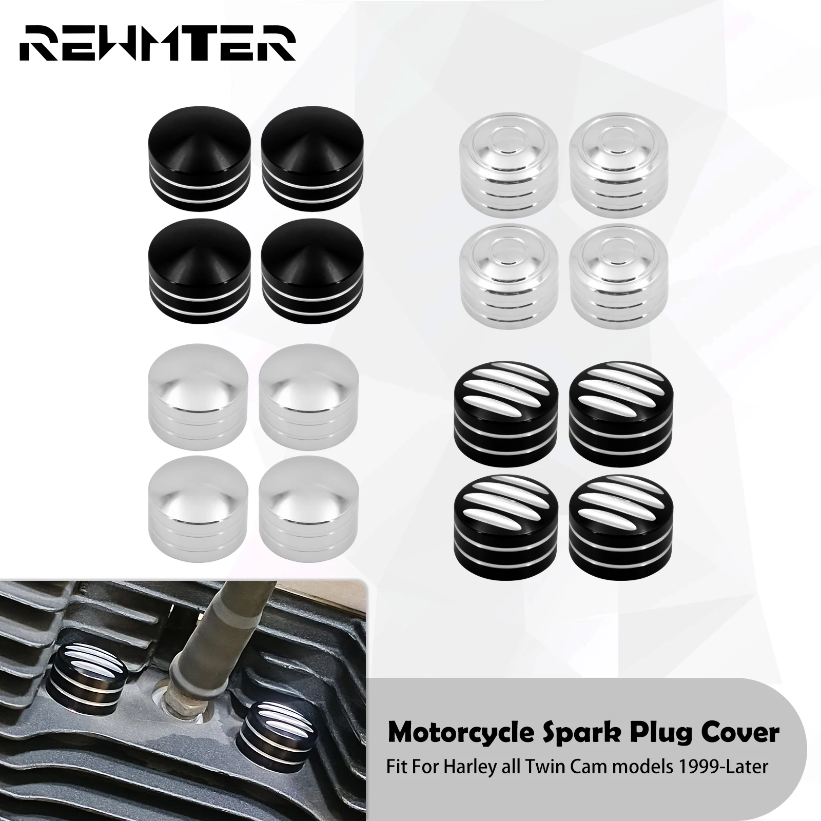 

Motorcycle 4PCS Spark Plug Cover Head Bolt Cap Plug For Harley Twin Cam 1999-2023 Touring Road Glide Sportster XL 883 1200 Dyna