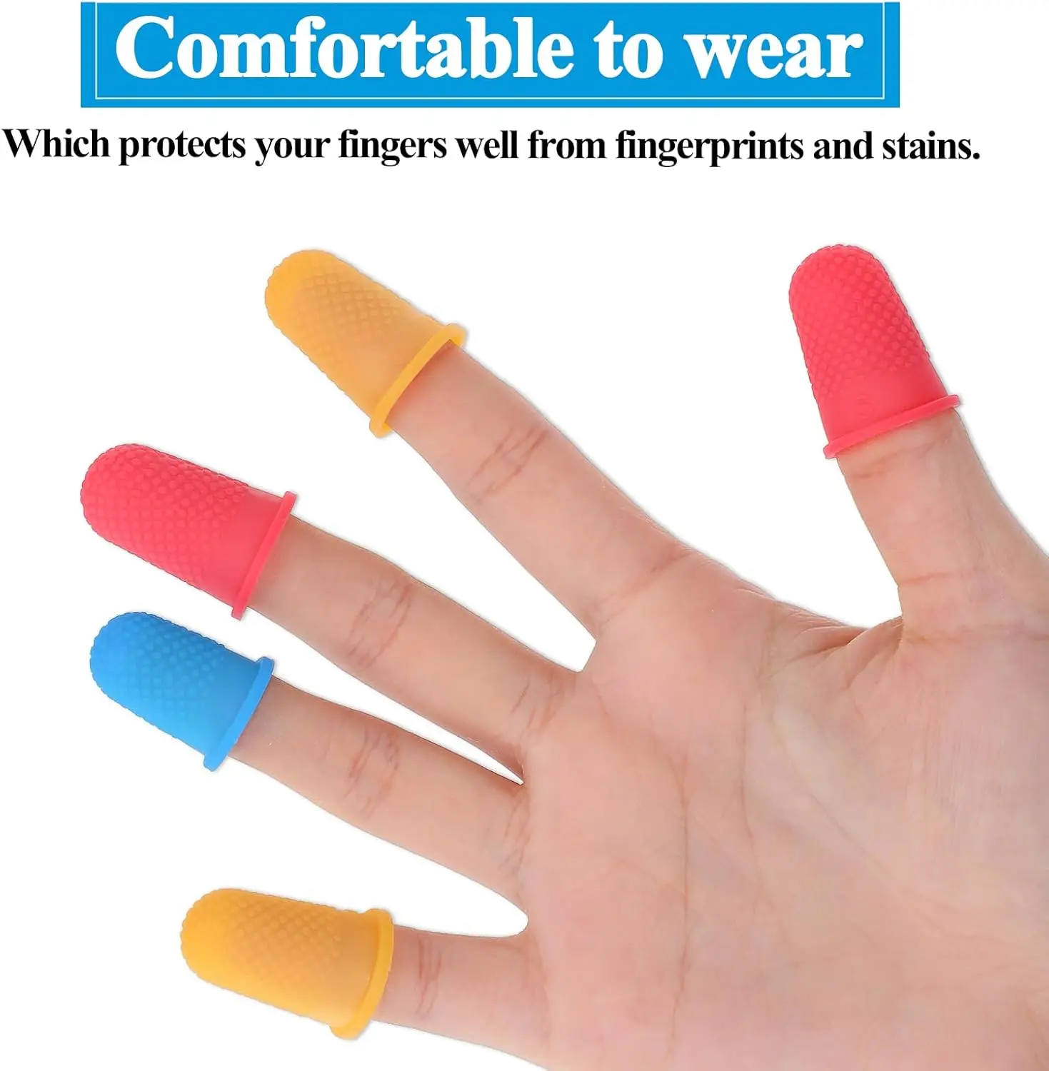 5 Pieces of Rubber Finger Thimbles, 3 Pieces of Finger Protective Covers with Different Colors, Reusable Finger Tip Protective Pad Grip for Paper Art Cutting, Embroider, Money Counting, Handicraft Production