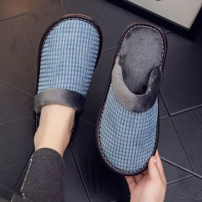 

Мужские домашние тапочки Baotou из хлопка, зимние, новые, с мягкой подошвой, нескользящие, плюшевые, теплые, пушистые, для дома, комнатные тапочки.