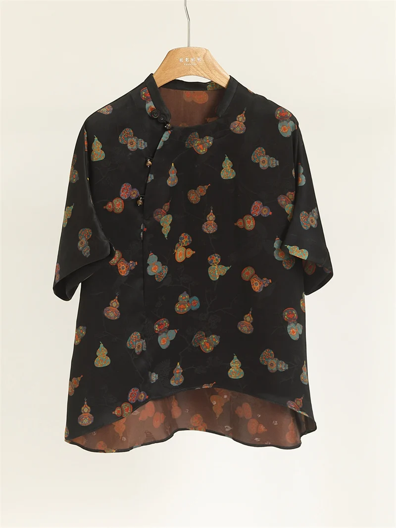 

Шелковая женская свободная комфортная универсальная прохладная блузка в китайском стиле с цветочным узором из натурального шелка Cloud Cloth E...