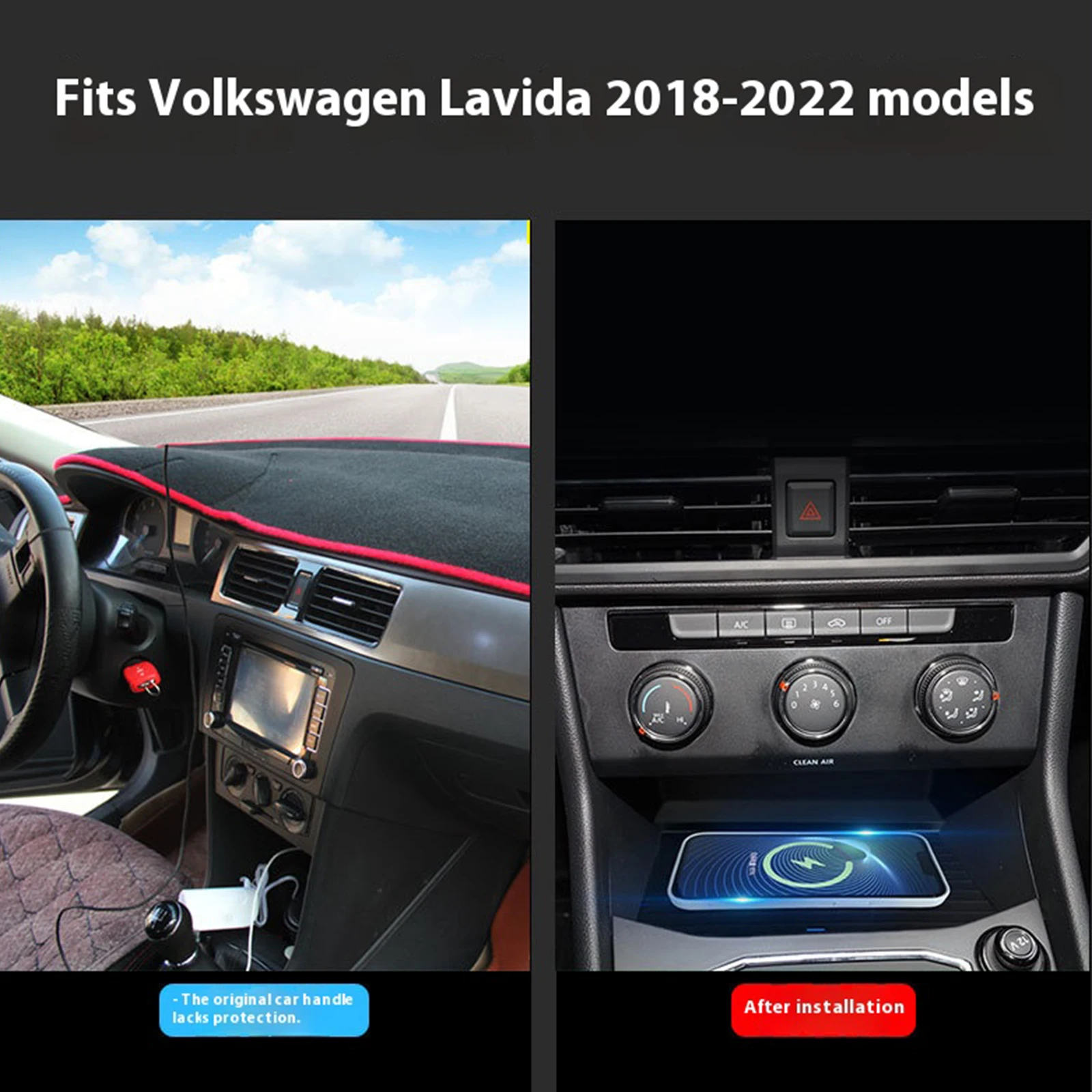 2Din for Volkswagen Lavida 2018-2022Car Wireless Mobile Phone Charger Center Console Storage 18W iphone fast charge plate holder