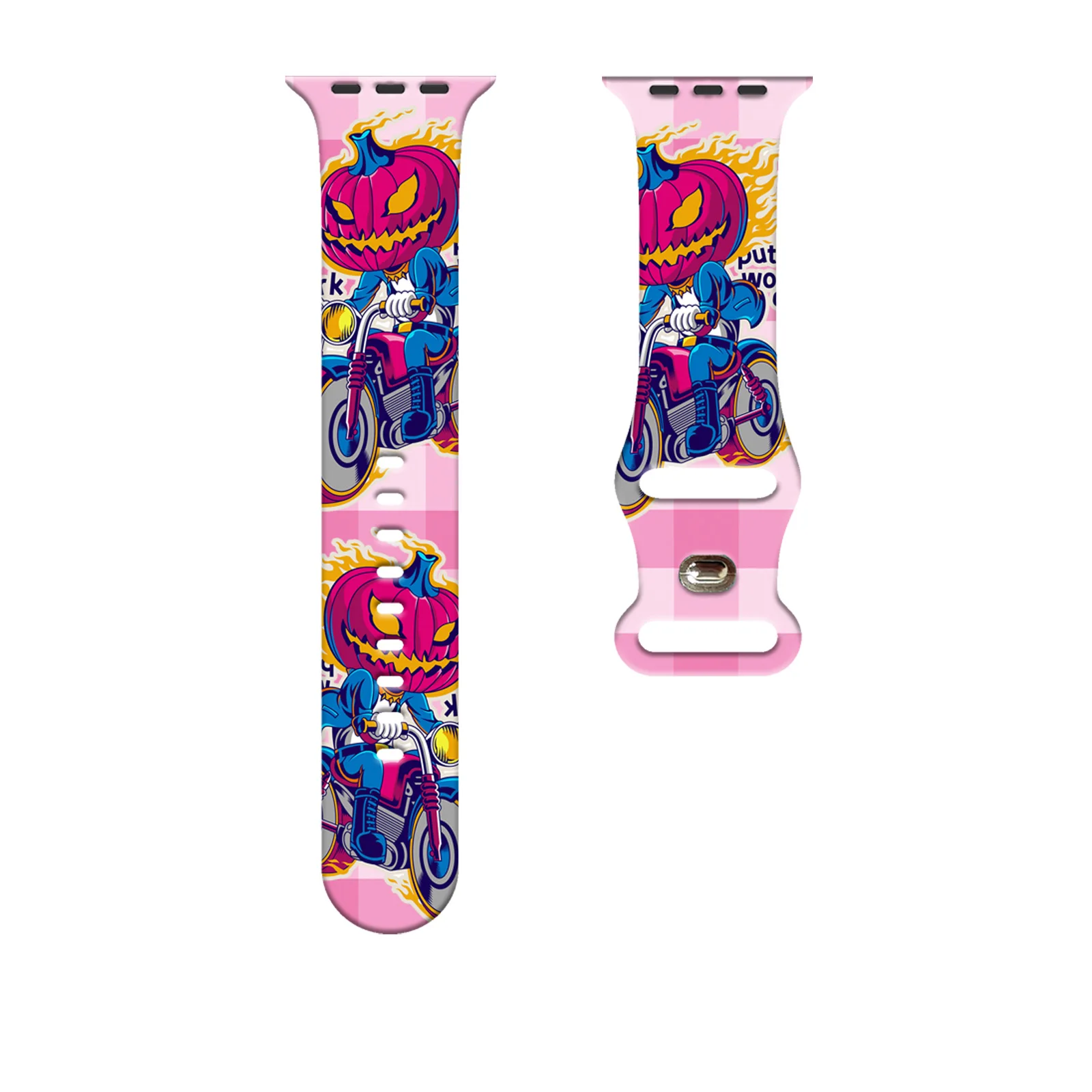 Correa con estampado de patrón de la serie Mischief de Halloween para Apple Watch Series 11/10/9/8/7/SE, correa de silicona suave impermeable 45mm 44mm 42mm