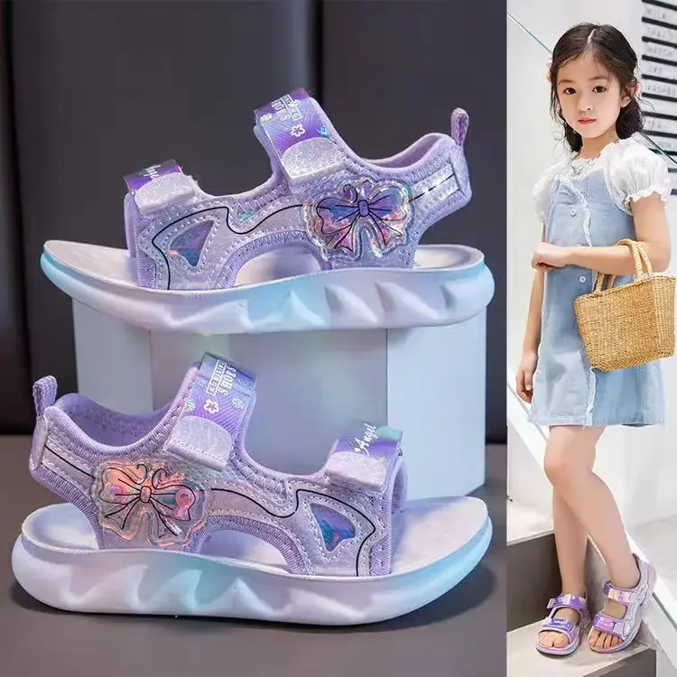 Girls Sandals Fashionable Soft Sole Cute Children's Princess Shoes 2024 New Little Girls Pink Non-Slip Summer Children's Shoes