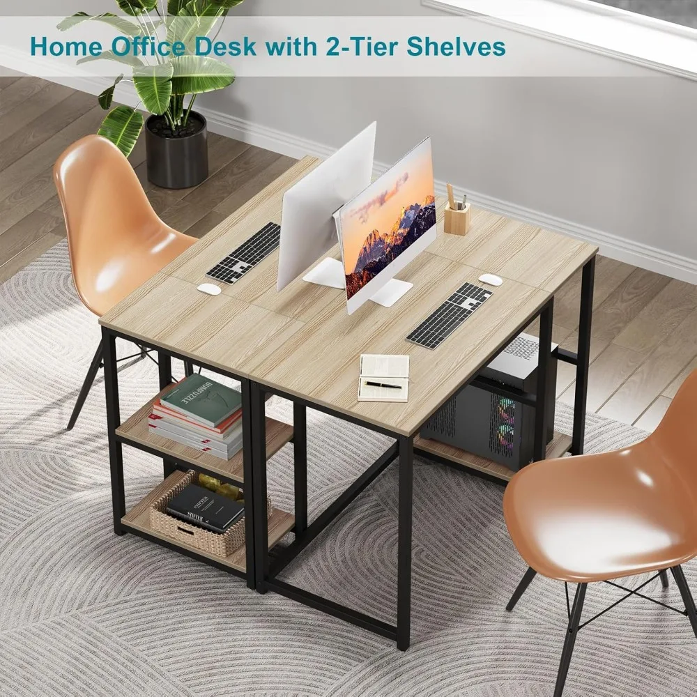 Large Storage 47-inch Modern Gaming and Study Desk with 2-Tier Shelves for Home Office Use