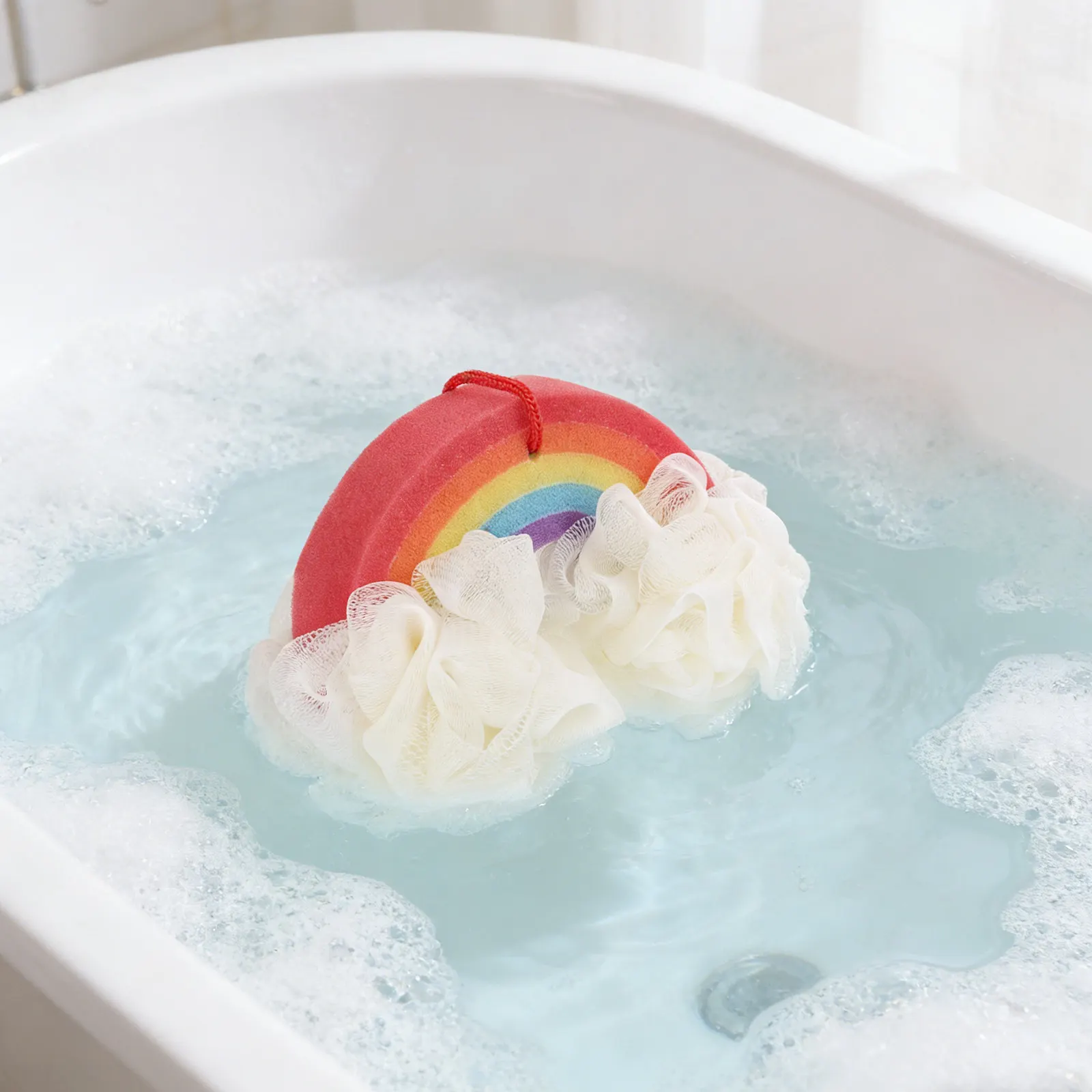 

1Pcs Rainbow Bath Sponge Cartoon Exfoliating Shower Body Scrubber Absorbent Cleaning Sponge for Kids Easy Dry Lanyard Design