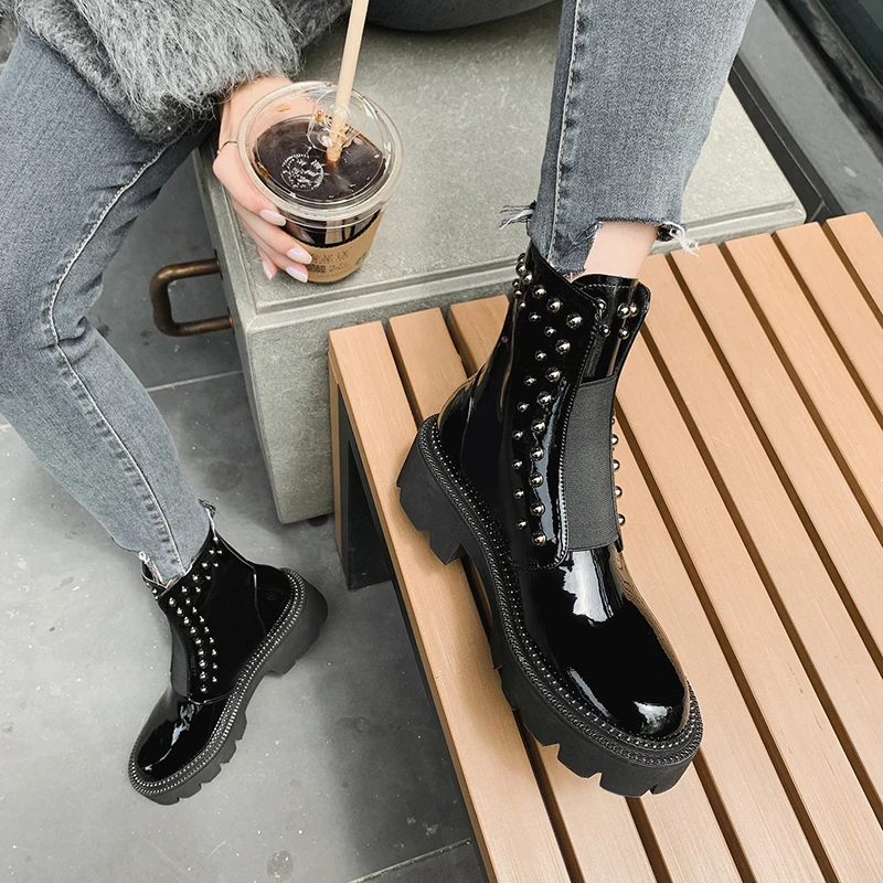 2023 Autumn winter Women ankle boots natural leather plus size 22-26.5cm cowhide rivet modern boots Elastic fabric short boots