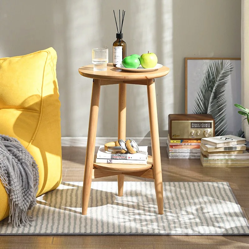 Креативный приставной столик для дивана в скандинавском стиле, небольшой круглый стол, простая гостиная, кремовый двухслойный столик, маленький столик из цельного дерева