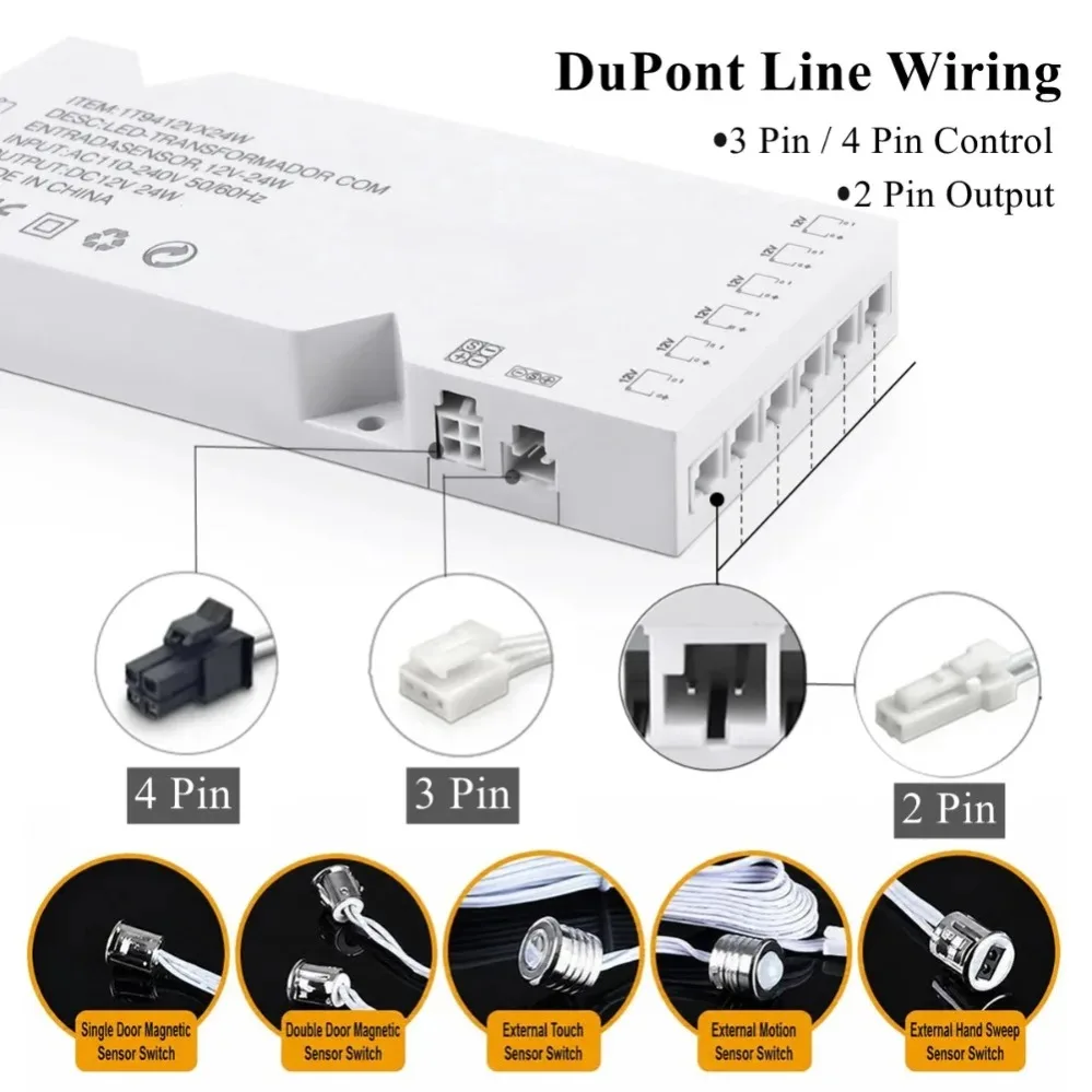 100W-18W Power Adapter 12V EU/US Plug 6/10 Dupont Port Cabinet Light Strip TV Backlight Counter Bookcase LED Lighting Drive