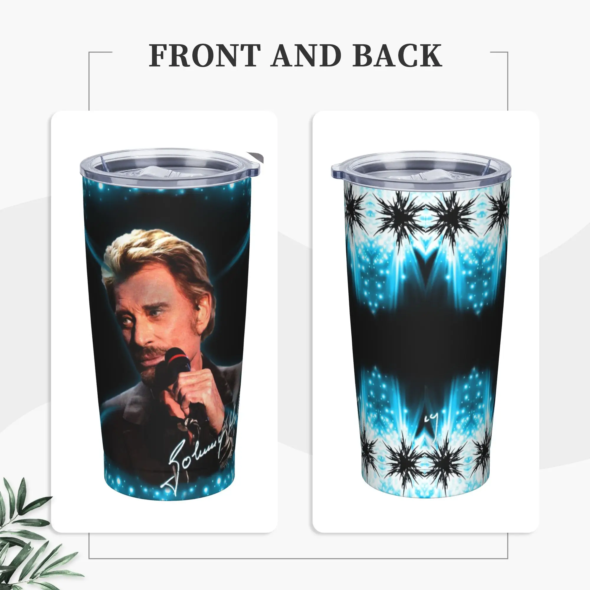 Johnny Hallyday Rocker Tumbler Vacuum Insulated  Coffee Cups with Lid Straw Double Wall Mugs Spill Proof, 20oz