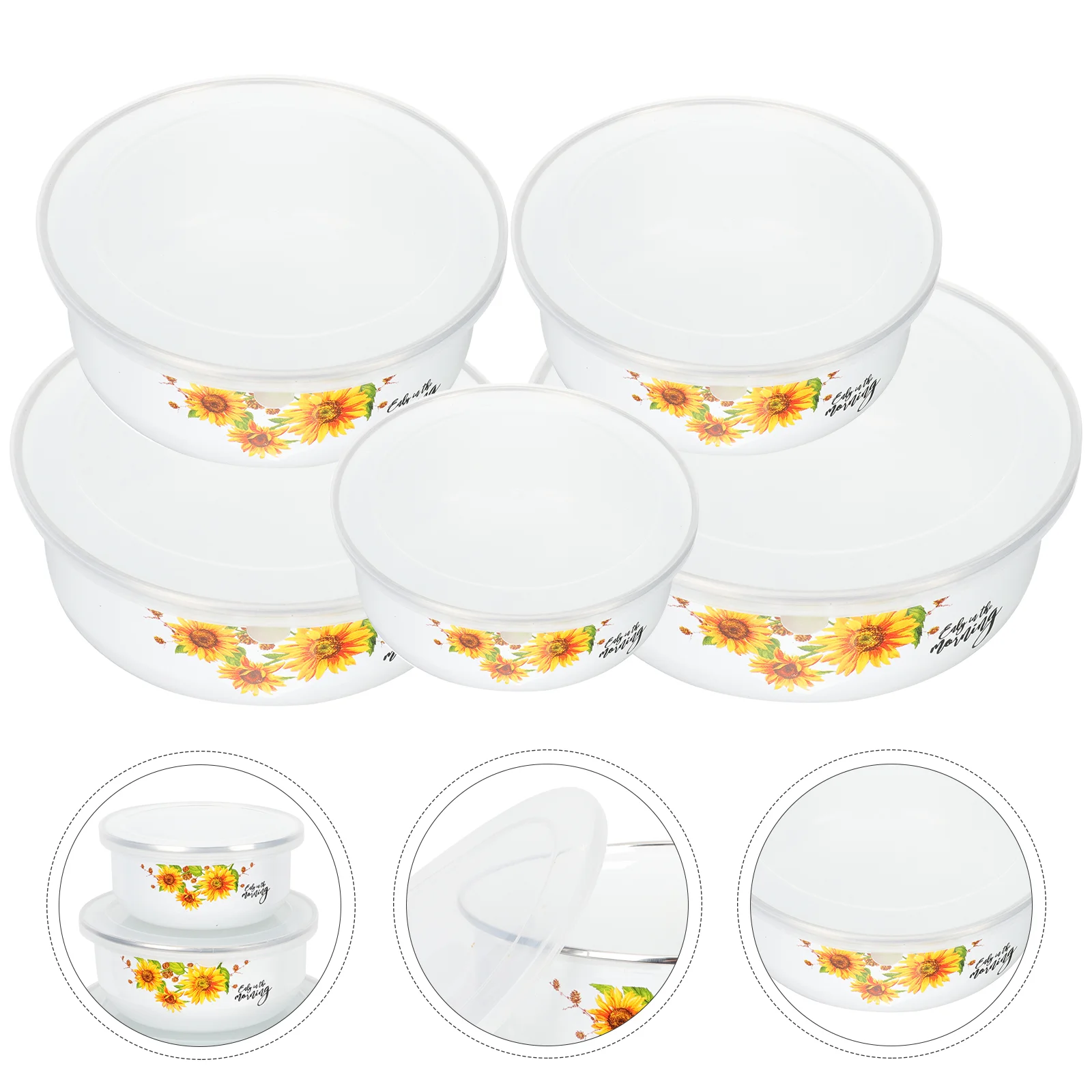 

5 Pcs Enamel Noodle Bowl Covered Instant with Lid Lunch Box Child Food Containers Lids Boxes