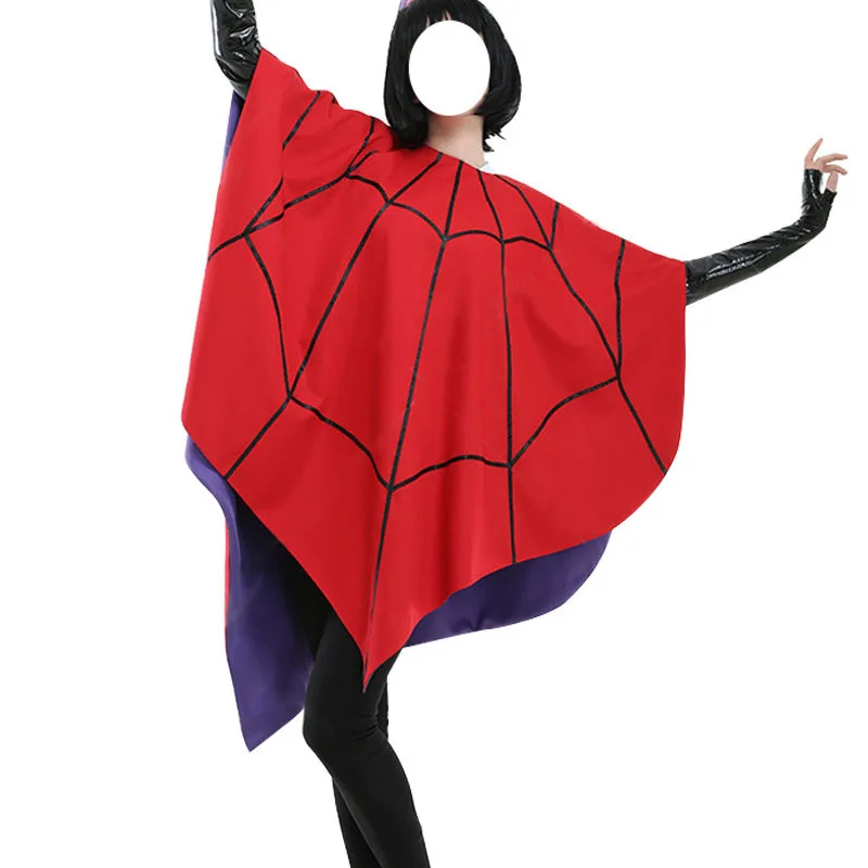 Spider Web Pattern Cape Cosplay Costume Halloween Cosplay Costumes Women Men Red Clothing Gloves Pantyhose Capes