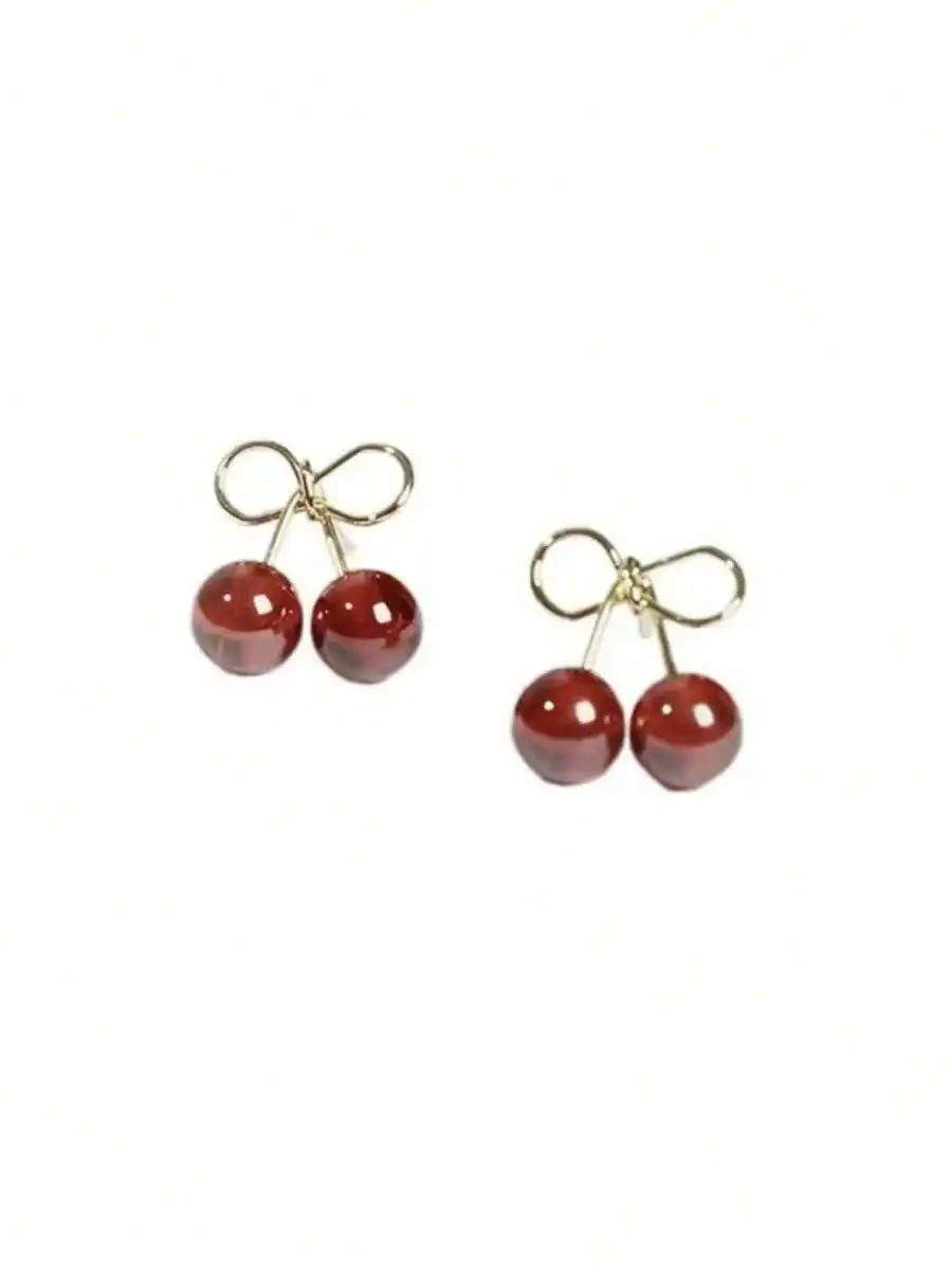 1pair Cherry/Wine Red Cute Fresh Fruit Design Small Stud Earrings For Women, Suitable For Daily, Casual & Business Occasions view 3