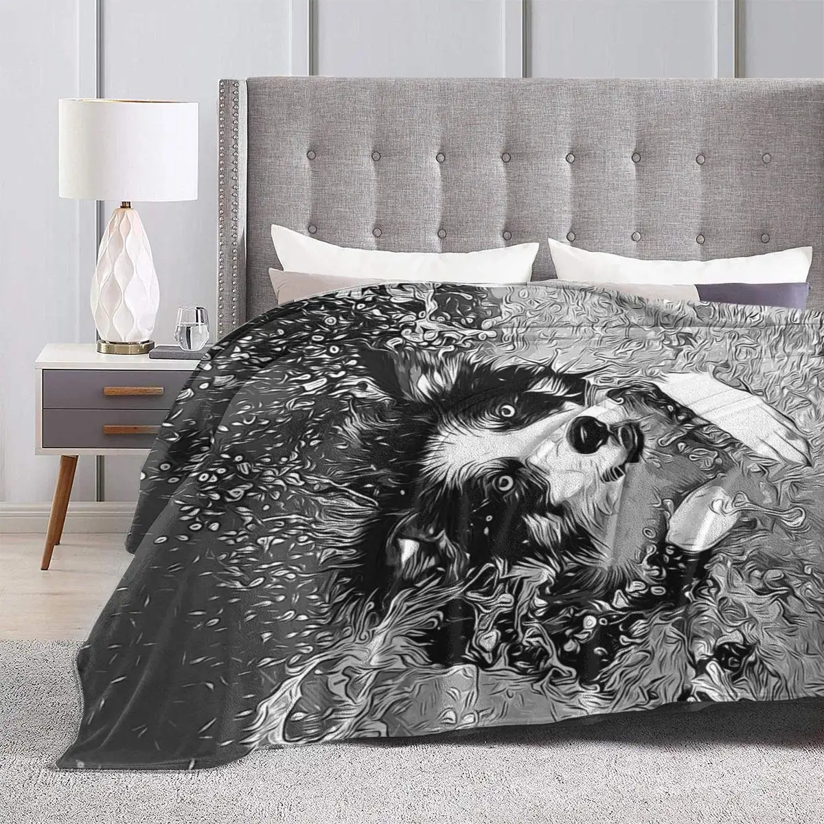 Border Collie Running In The Water Fleece Throw Blanket, Fuzzy Warm Throw Blanket for Bed Sofa Couch House Warm Decor Gifts Idea