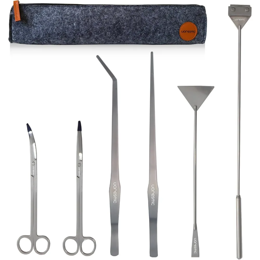 

6 Piece Stainless Steel Aquascape Tools Kit with Tweezers Scissors Spatula and Algae Scraper for Aquarium Maintenance