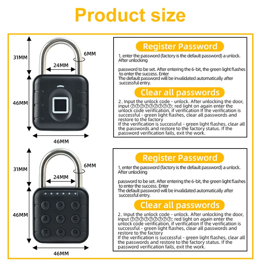 Candado de huella digital inteligente recargable por USB, Mini tamaño, huella dactilar, cerradura de contraseña eléctrica para puerta, armario,