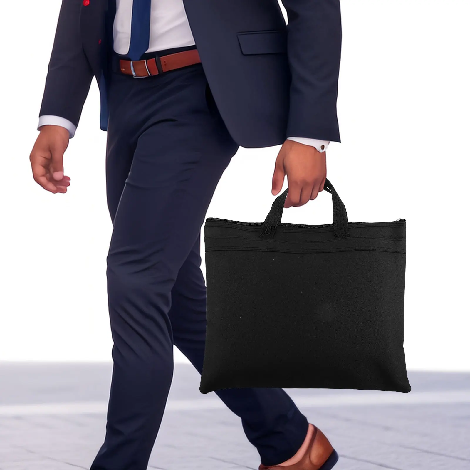 Business Handbag Portable Document Briefcase Oxford Cloth Dual Layer File Organizer Moistureproof Travel Document Storage Zipper