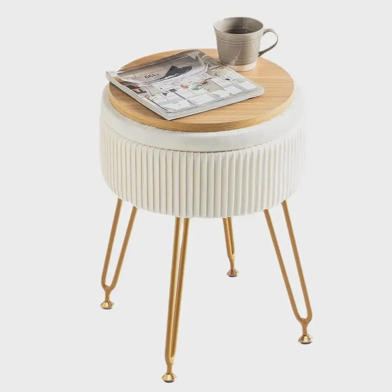 

Bedroom makeup stool simple storage box removable metal leg stool coffee table ottoman fabric round stool