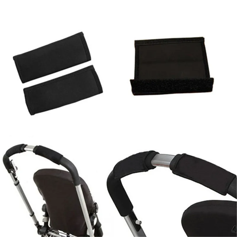 1 Pair Solid New Baby Black Pram Stroller Carriage Front Handle Neoprene Magic Tape Bumper Bar Cover Bebek Arabasi