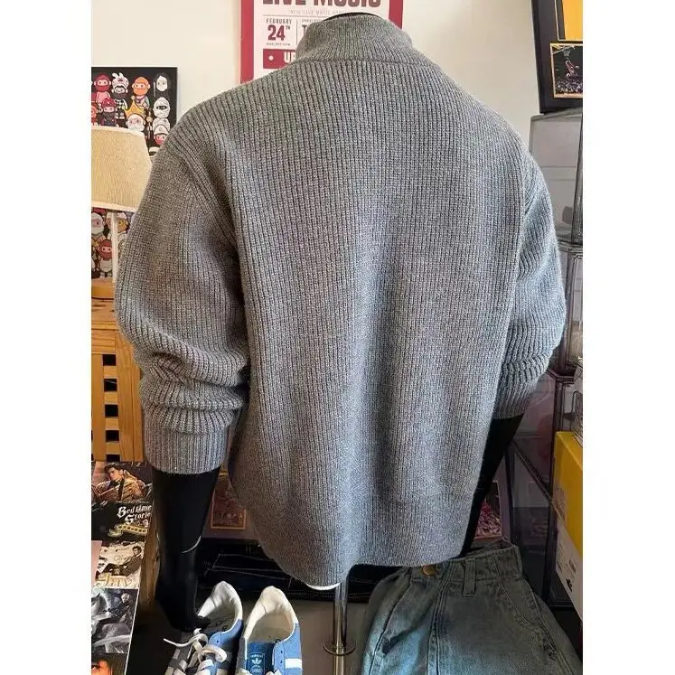 

American Sle Pure Color Zipper Stand Collar Knitted Sweater Coat for Men And Women Winter Warm Thiened Outerwear