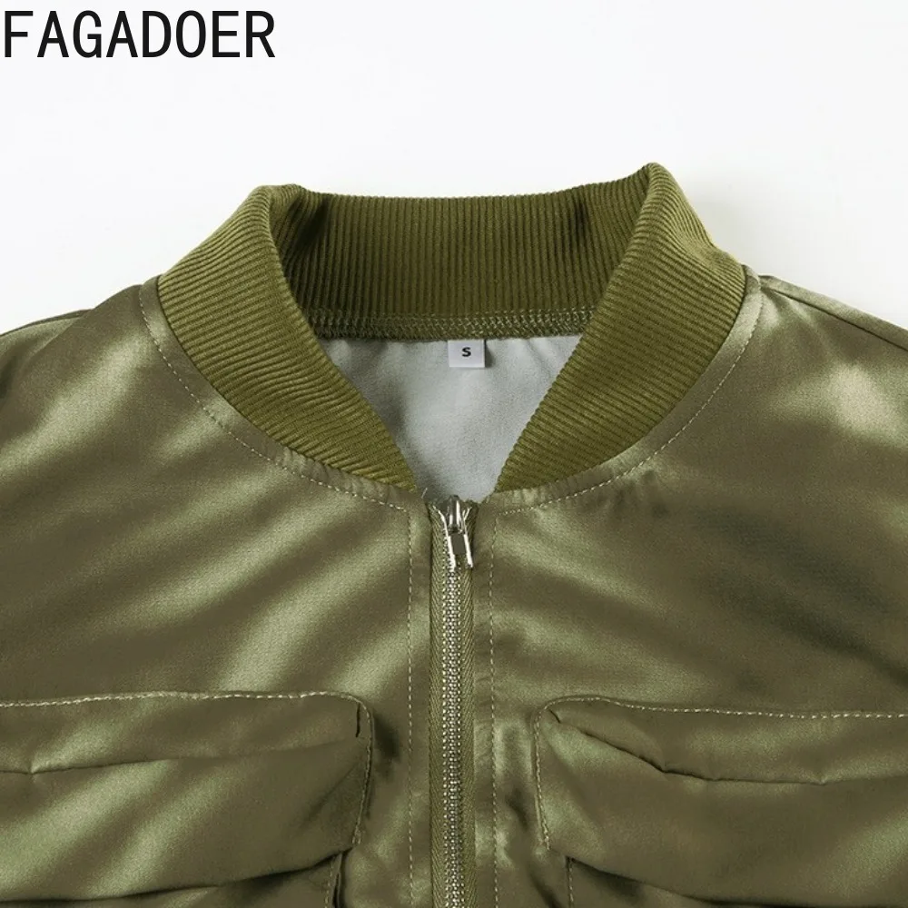 FAGADOER Camouflage Cargo Pockets 2 Piece Sets Women Outfit Punk Zip Patchwork Crop Jackets And Mini Skirt Suits Y2K Streetwear