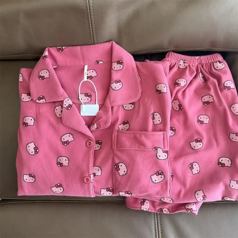 

Комплект пижам Sanrio Hello Kitty, двусторонняя одежда для сна для женщин и студентов, домашняя одежда, милая, теплая, осенне-зимняя, утолщенная, на флисе