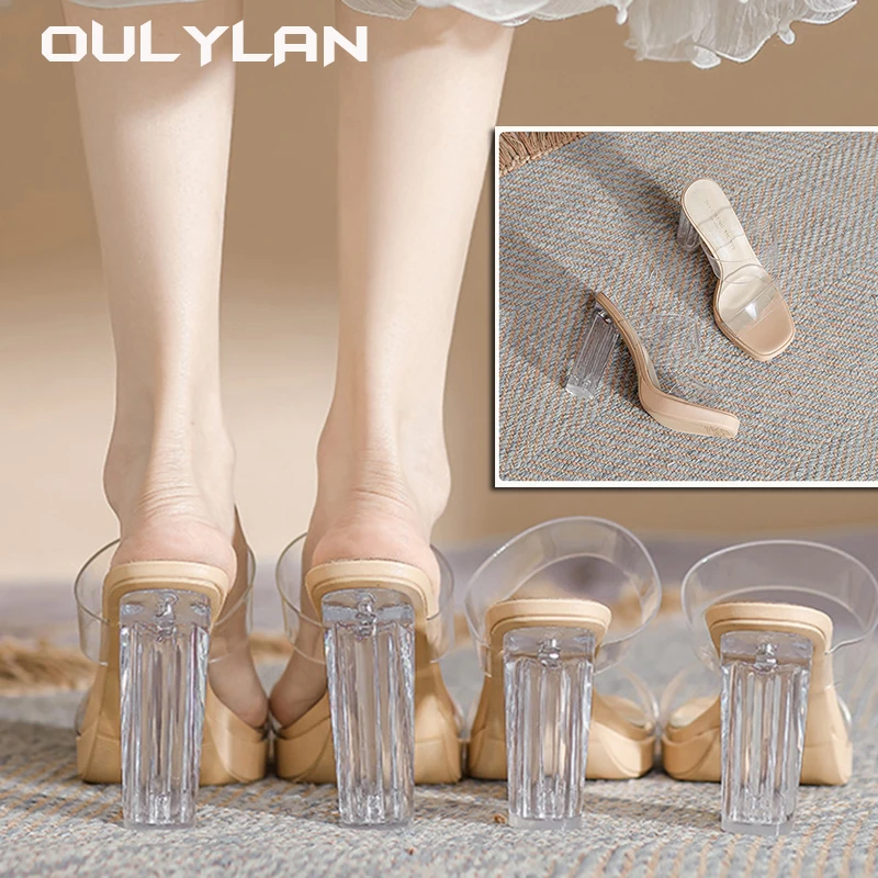 Fashion Transparent High Heels Sandals  Women's Summer Sexy Sheepskin for Shoes 2024 Outdoor Crystal Thick Heels PVC High Heels