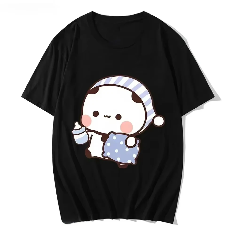 Couple t-shirt Kawaii mignon BuBu Panda va dormir avec DuDu ours graphique t-shirt femmes vêtements manches hauts t-shirt vêtements pour femmes