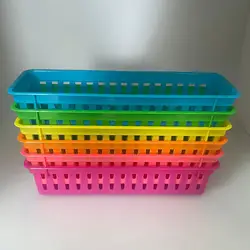 1pc Plastic Rectangular Stationery Pencil  Eraser Storage Office Sorting Storage Basket Colorful  Organizer Basket