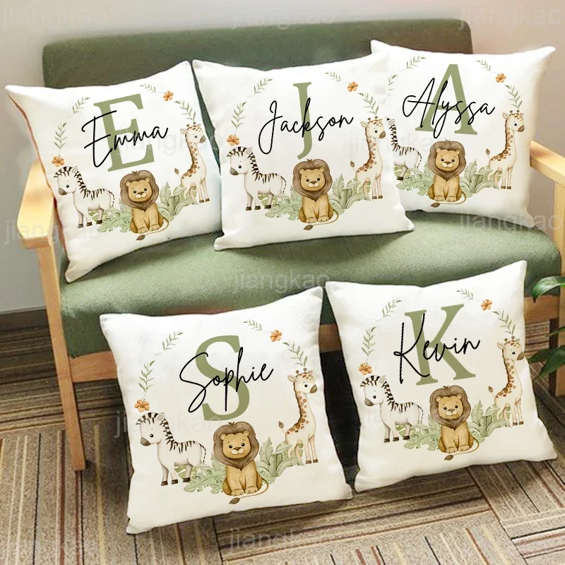 Animal with Name Pillow Case Personalized Pillow Dust Cover Bedroom Kids Wild Party Decoration Pillowcase Birthday Children Gift