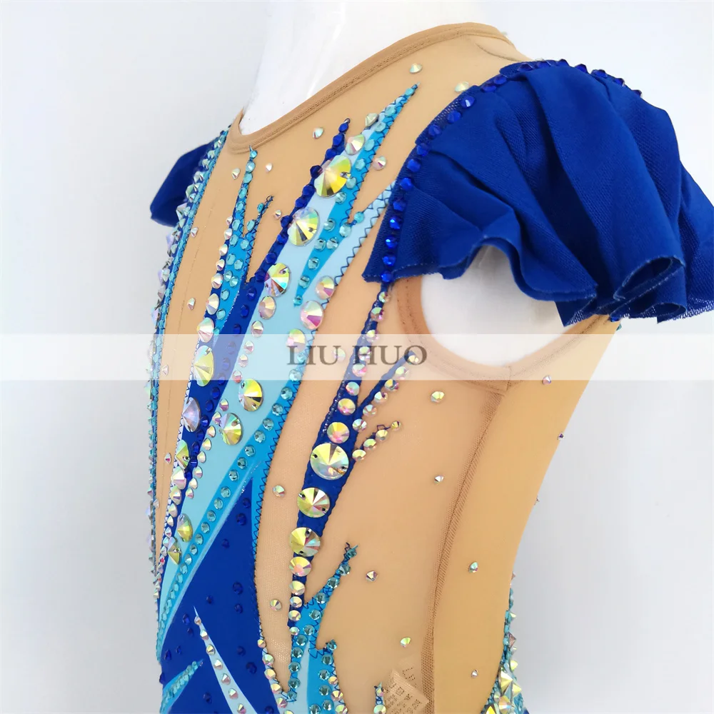 LIUHUO Rhythmic Gymnastics Leotard Aerobics Adult Women Girl Costume Performance Competition Dance Dress Multicolor Teens Blue