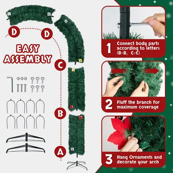 Decoración de arco de árbol de Navidad de 8,7 pies, guirnalda navideña de PVC de 1860 ramas con base de acero para decoración de bodas y fiestas interiores/exteriores,