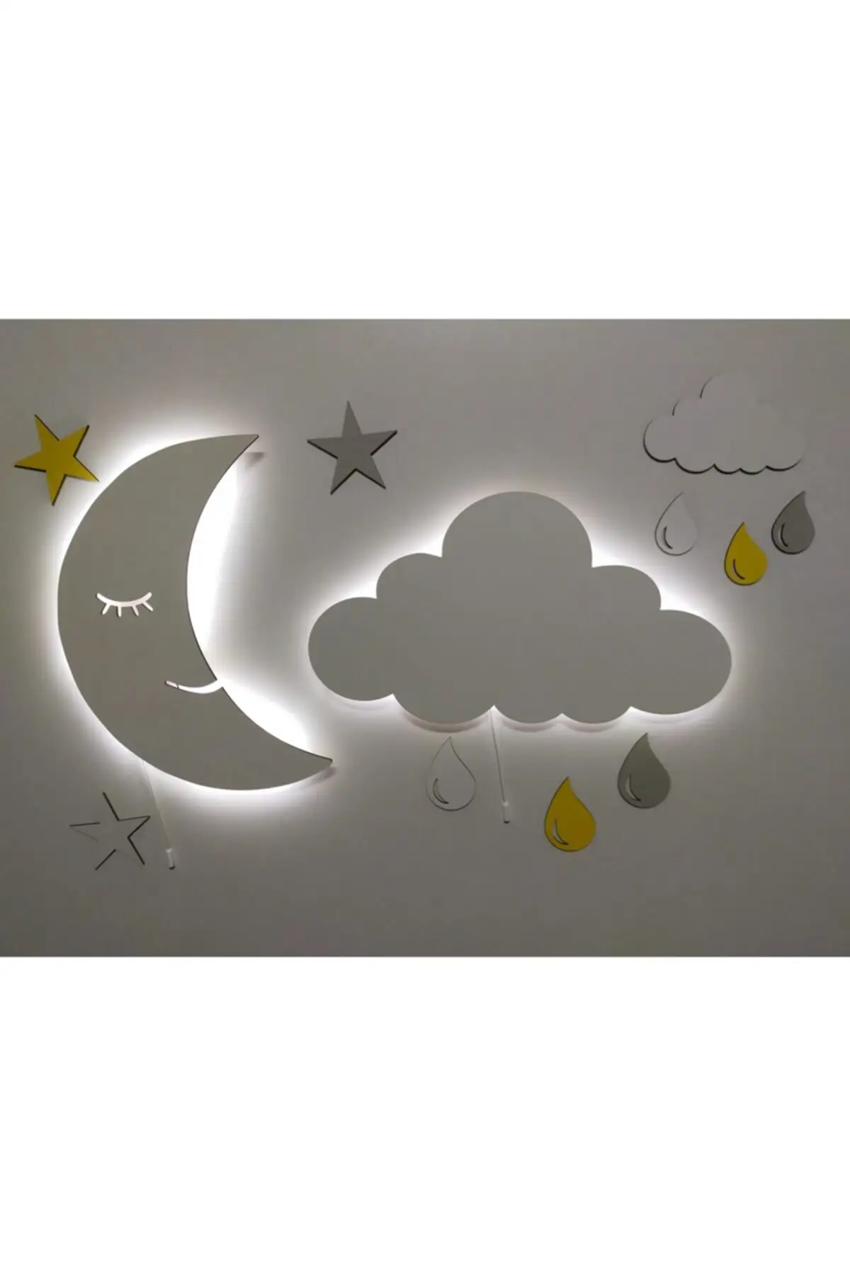 

Decorative Wooden Illuminated Moon Cloud Cord Open and Close Night Light Led Lighting Kids Room Easy Use