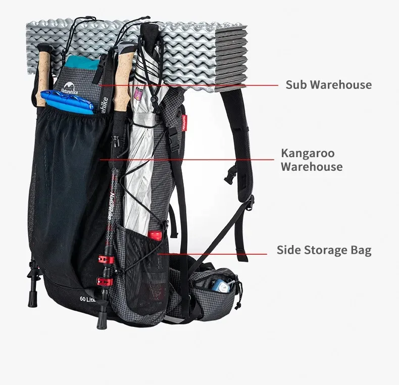 Naturehike 45L Camping Rucksack Große Kapazität Regendicht Reisetasche Ultraleicht Ergonomische Trekking Tasche Outdoor Wandern Rucksack – Detail 9